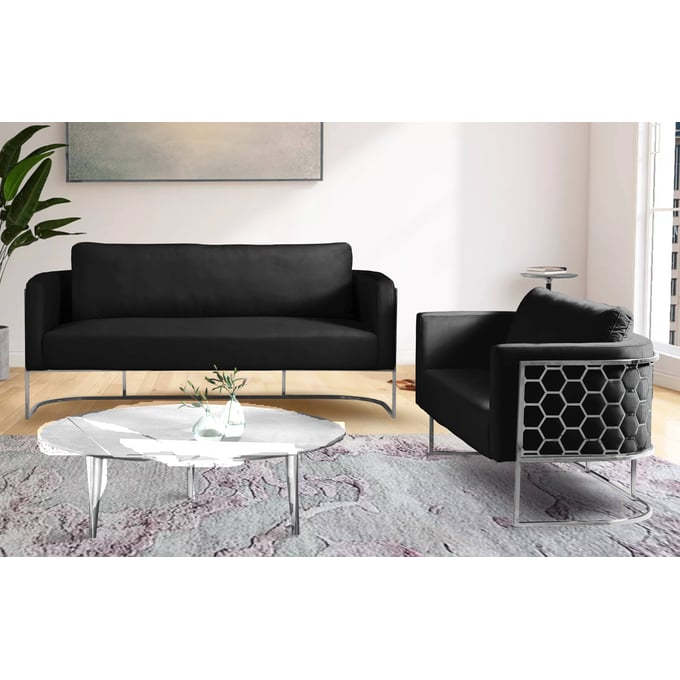 Meridian Furniture Casa Black Velvet Chrome 2pc Living Room Set MRD-691Black-LR-S1