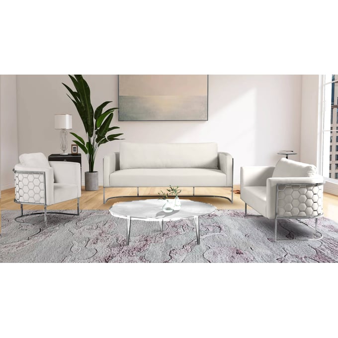 Meridian Furniture Casa Cream Velvet Chrome 3pc Living Room Set MRD-691Cream-LR-S2