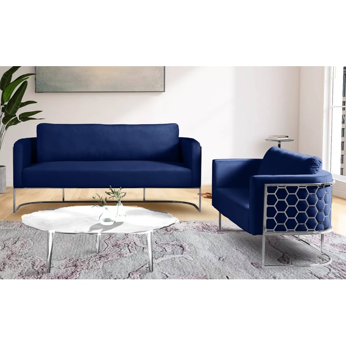 Meridian Furniture Casa Navy Velvet Chrome 2pc Living Room Set MRD-691Navy-LR-S1