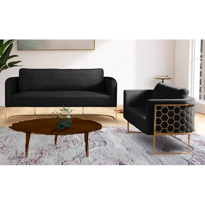 Meridian Furniture Casa Black Velvet Gold 2pc Living Room Set MRD-692Black-LR-S1