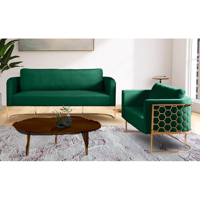 Meridian Furniture Casa Green Velvet Gold 2pc Living Room Set MRD-692Green-LR-S1