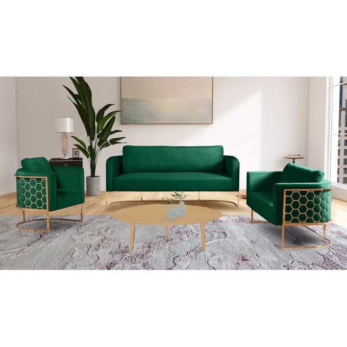 Meridian Furniture Casa Green Velvet Gold 3pc Living Room Set MRD-692Green-LR-S2