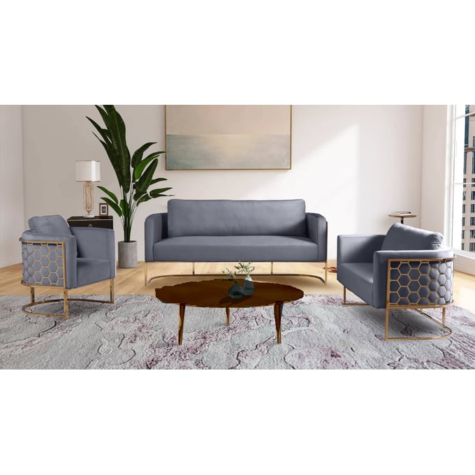 Meridian Furniture Casa Grey Velvet Gold 3pc Living Room Set MRD-692Grey-LR-S2