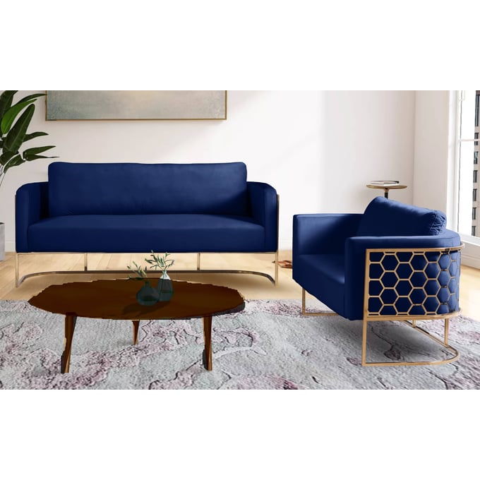 Meridian Furniture Casa Navy Velvet Gold 2pc Living Room Set MRD-692Navy-LR-S1