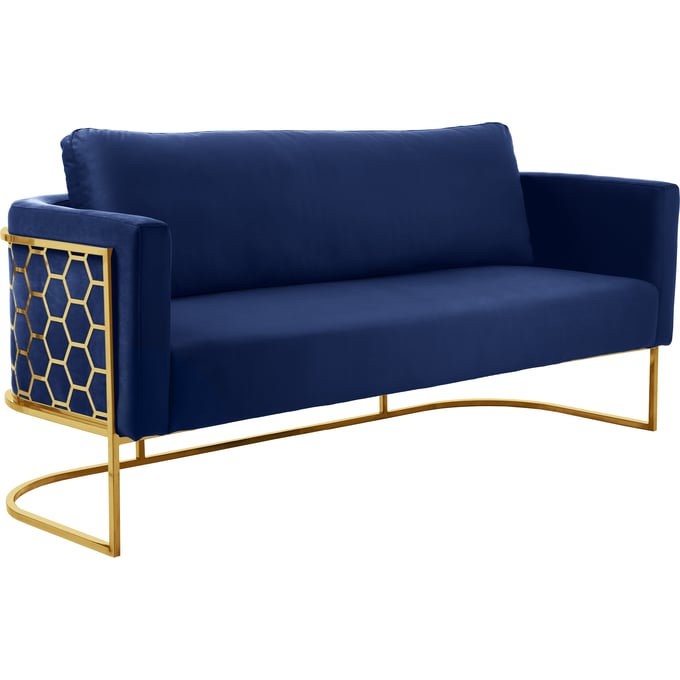 Meridian Furniture Casa Navy Velvet Gold Sofa MRD-692NAVY-S