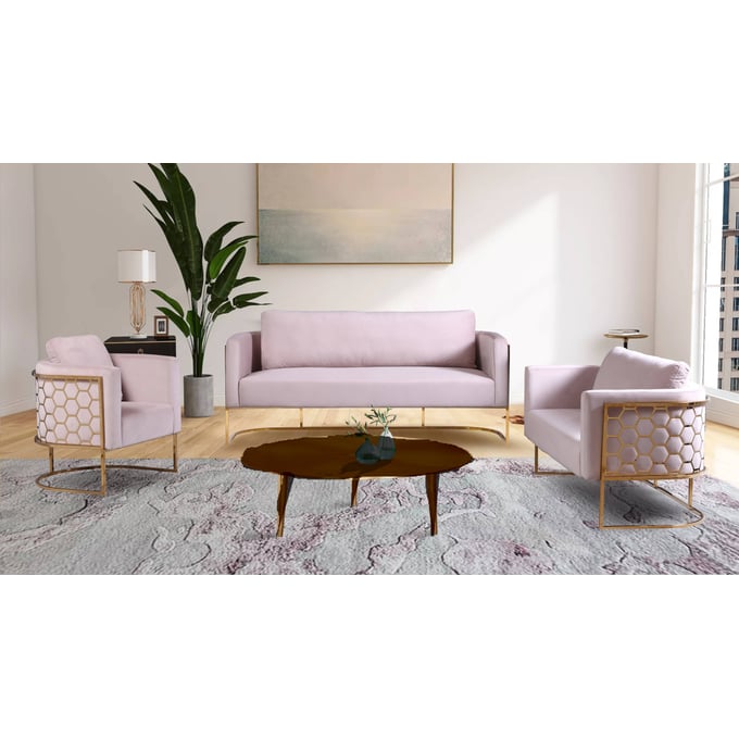 Meridian Furniture Casa Pink Velvet Gold 3pc Living Room Set MRD-692Pink-LR-S2