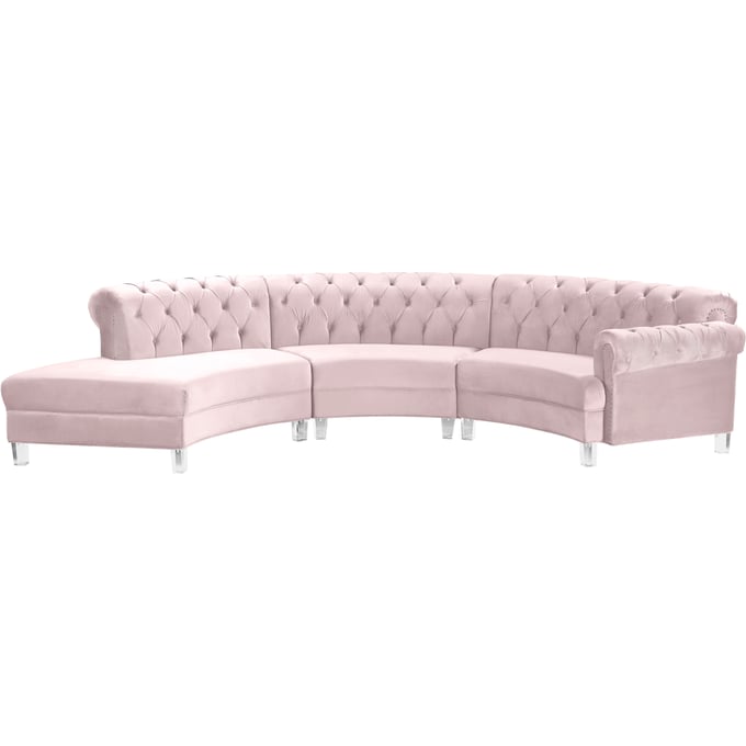 Meridian Furniture Anabella Pink Velvet 3pc Sectional MRD-697PINK-SEC-3PC