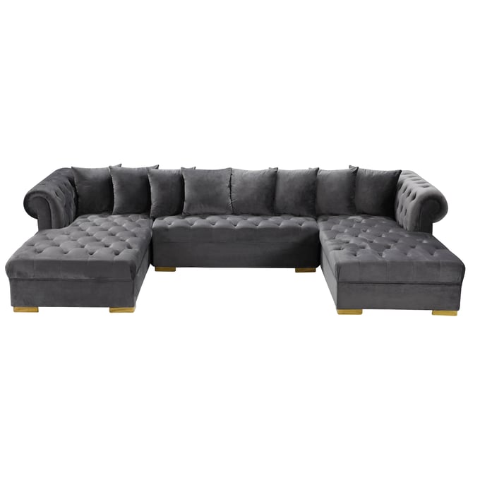 Meridian Furniture Presley Grey Velvet 3pc Sectional MRD-698GREY-SECTIONAL