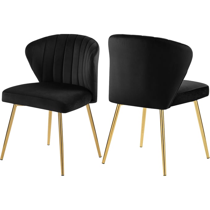 2 Meridian Furniture Finley Black Velvet Gold Dining Chairs MRD-707BLACK