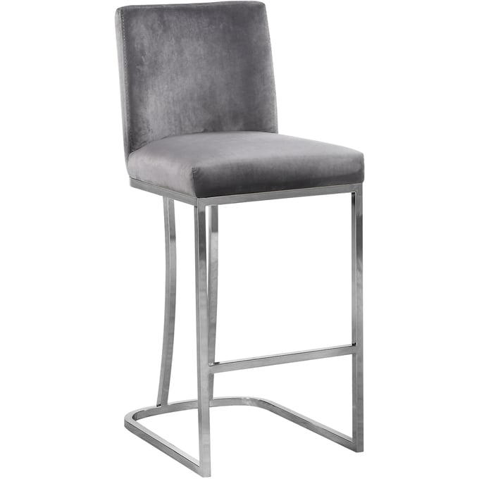 Design Edge Talbingo  Grey Velvet Chrome Base Stool DE-22611349