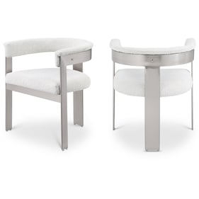 2 Meridian Furniture Romeo Cream Boucle Fabric Chrome Dining Chairs