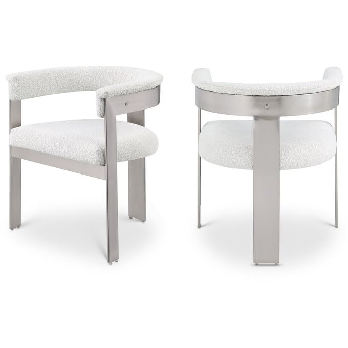 2 Meridian Furniture Romeo Cream Boucle Fabric Chrome Dining Chairs MRD-727CREAM-C