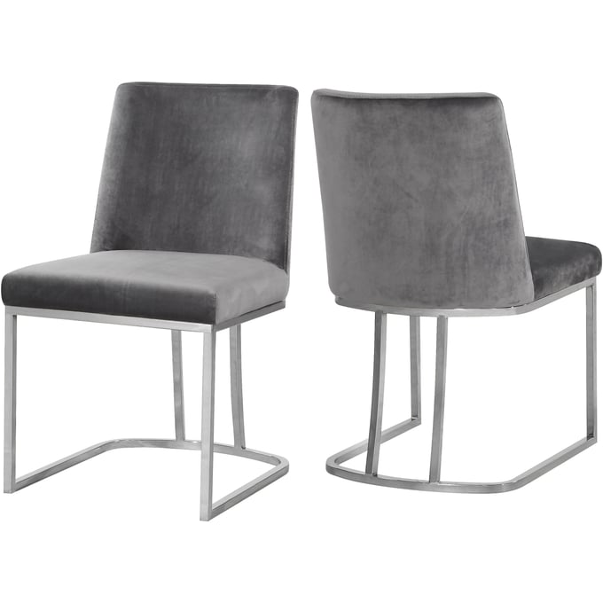 2 Meridian Furniture Heidi Grey Velvet Chrome Dining Chairs MRD-728GREY-C