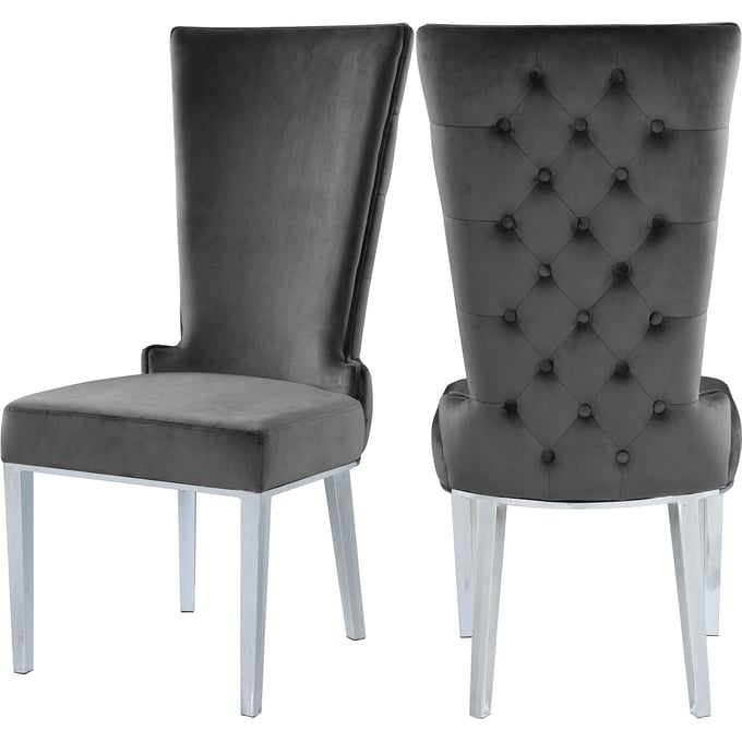 2 Meridian Furniture Serafina Grey Velvet Dining Chairs MRD-729GREY-C