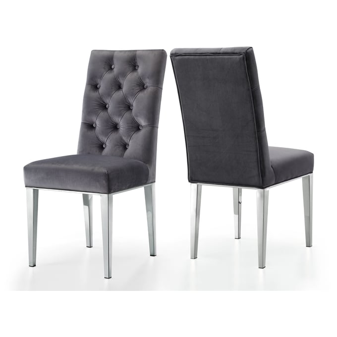 2 Meridian Furniture Juno Grey Velvet Dining Chairs MRD-732GREY-C