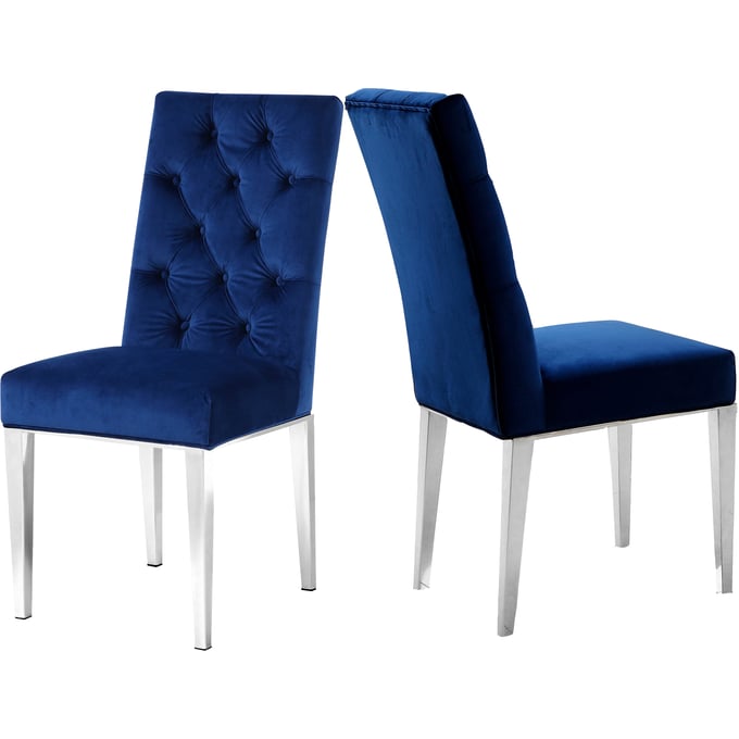 2 Meridian Furniture Juno Navy Velvet Dining Chairs MRD-732NAVY-C