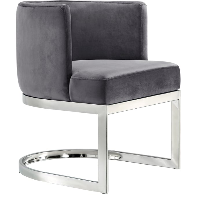 Design Edge Port Macquarie  Grey Velvet Chrome Base Dining Chair DE-22249018