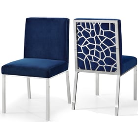 2 Meridian Furniture Opal Navy Velvet Chrome Dining Chairs