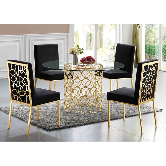 Meridian Furniture Opal Black 5pc Round Dining Room Set MRD-737-DR-S1