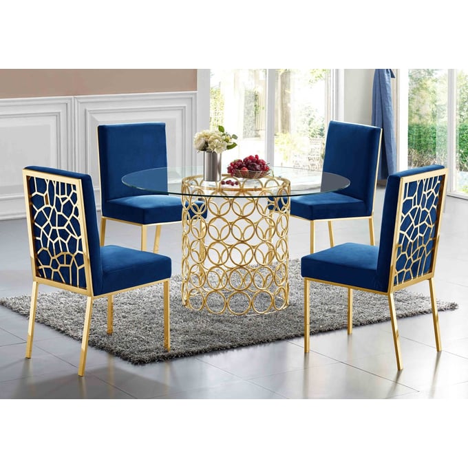 Meridian Furniture Opal Navy 5pc Round Dining Room Set MRD-737-DR-S2