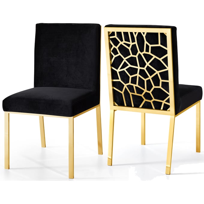 2 Meridian Furniture Opal Black Velvet Gold Dining Chairs MRD-737BLACK-C