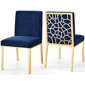 2 Meridian Furniture Opal Navy Velvet Gold Dining Chairs