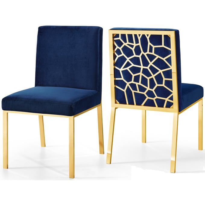 2 Meridian Furniture Opal Navy Velvet Gold Dining Chairs MRD-737NAVY-C