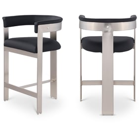 2 Meridian Furniture Romeo Black Leather Chrome Counter Height Stools