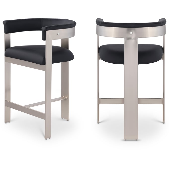 2 Meridian Furniture Romeo Black Leather Chrome Counter Height Stools MRD-738BLACK-C