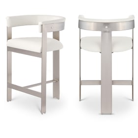 2 Meridian Furniture Romeo Cream Leather Chrome Counter Height Stools