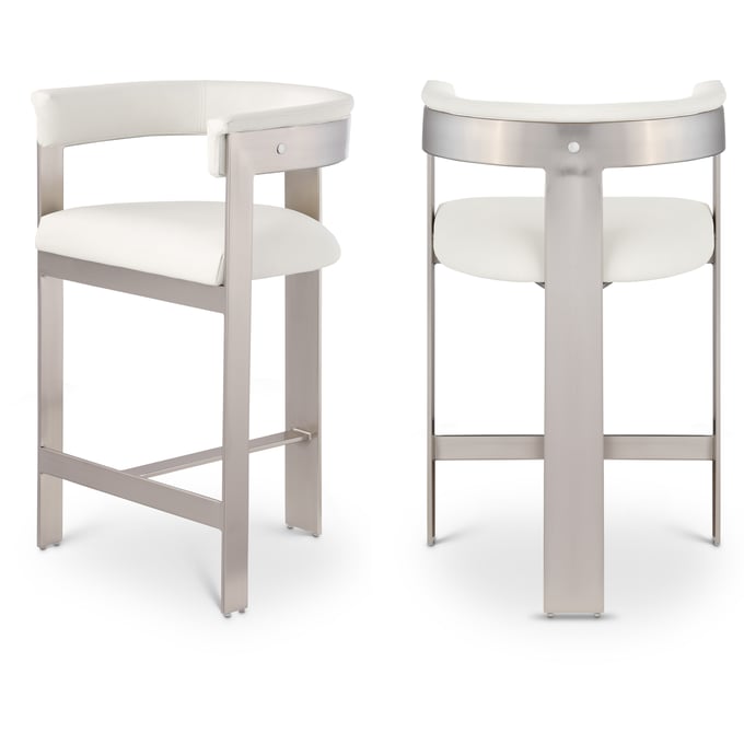 2 Meridian Furniture Romeo Cream Leather Chrome Counter Height Stools MRD-738CREAM-C