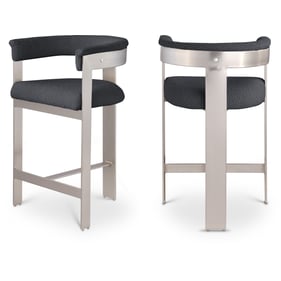 2 Meridian Furniture Romeo Black Boucle Fabric Chrome Counter Height Stools