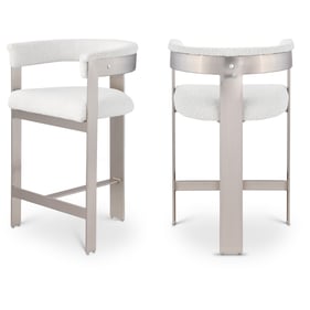 2 Meridian Furniture Romeo Cream Boucle Fabric Chrome Counter Height Stools