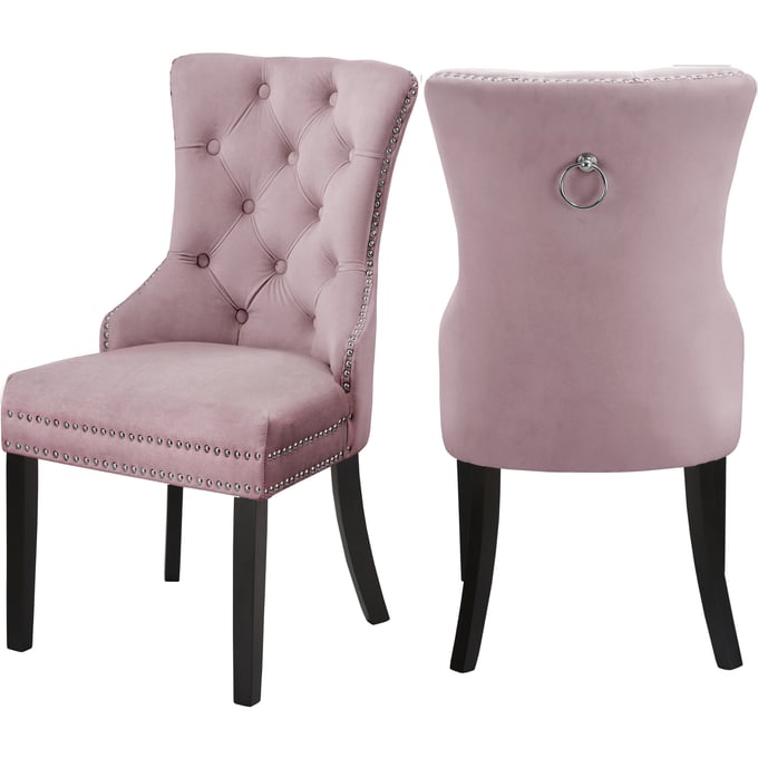 2 Meridian Furniture Nikki Pink Velvet Dining Chairs MRD-740PINK-C