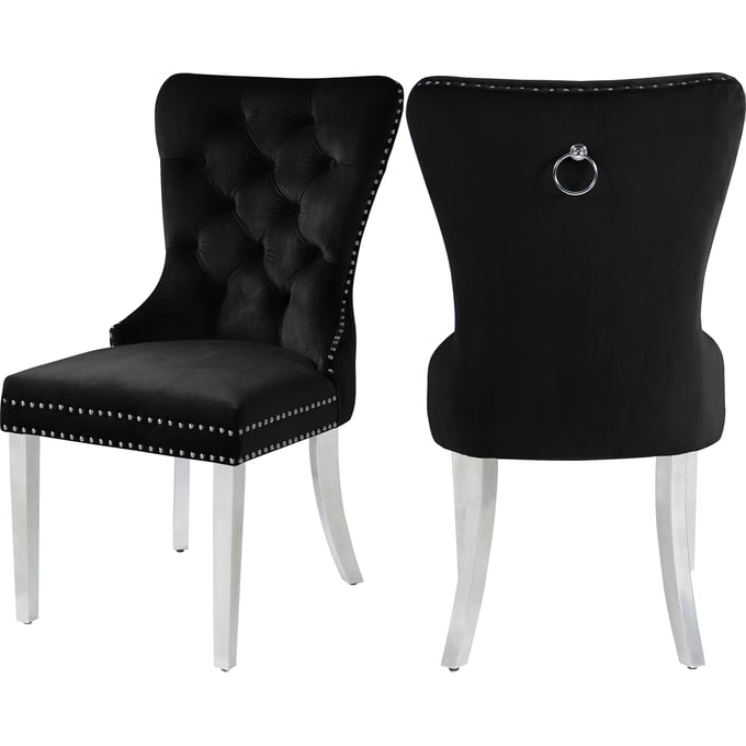 2 Meridian Furniture Carmen Black Velvet Chrome Dining Chairs MRD-743BLACK-C