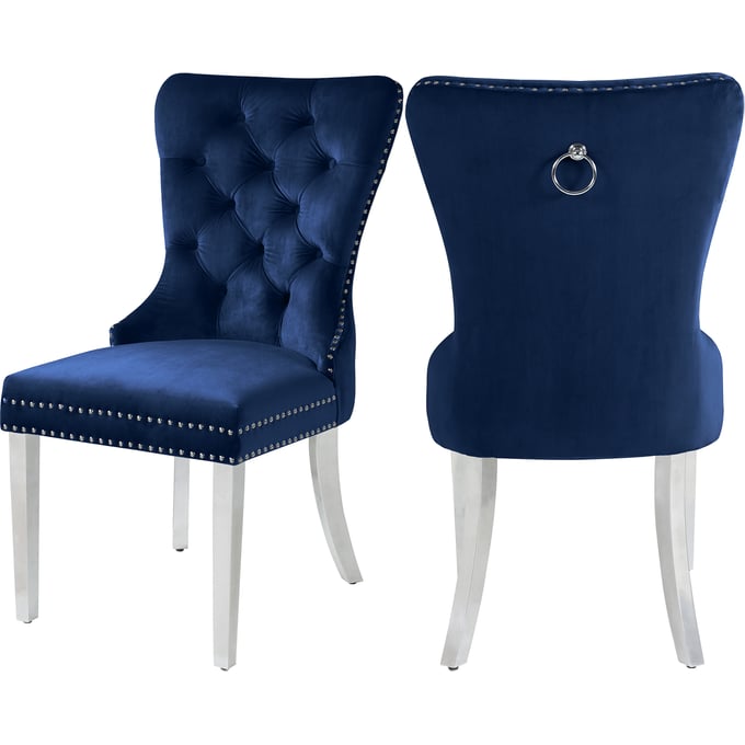 2 Meridian Furniture Carmen Navy Velvet Chrome Dining Chairs MRD-743NAVY-C