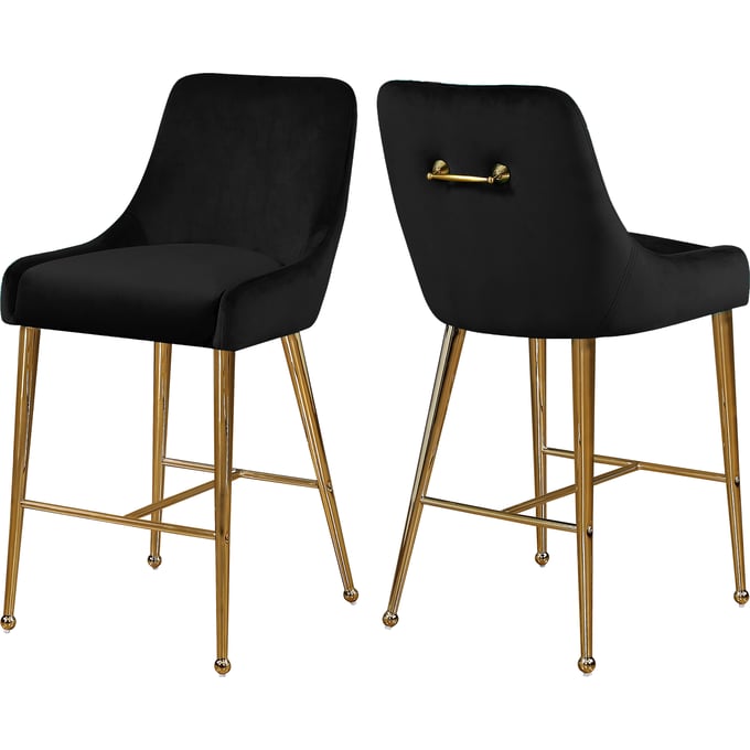 2 Meridian Furniture Owen Black Velvet Bar Stools MRD-745BLACK