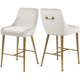 2 Meridian Furniture Owen Cream Velvet Bar Stools