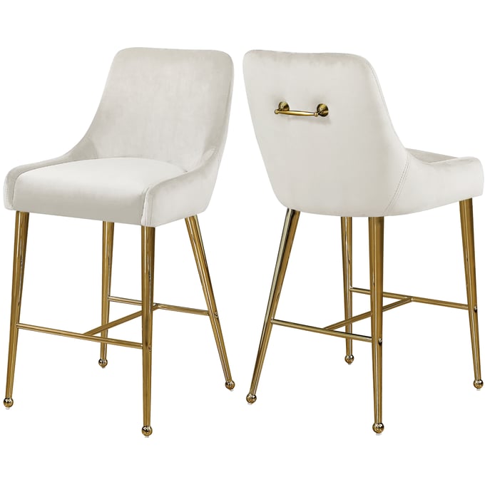 2 Meridian Furniture Owen Cream Velvet Bar Stools MRD-745CREAM