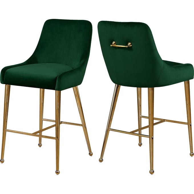 2 Meridian Furniture Owen Green Velvet Bar Stools MRD-745GREEN