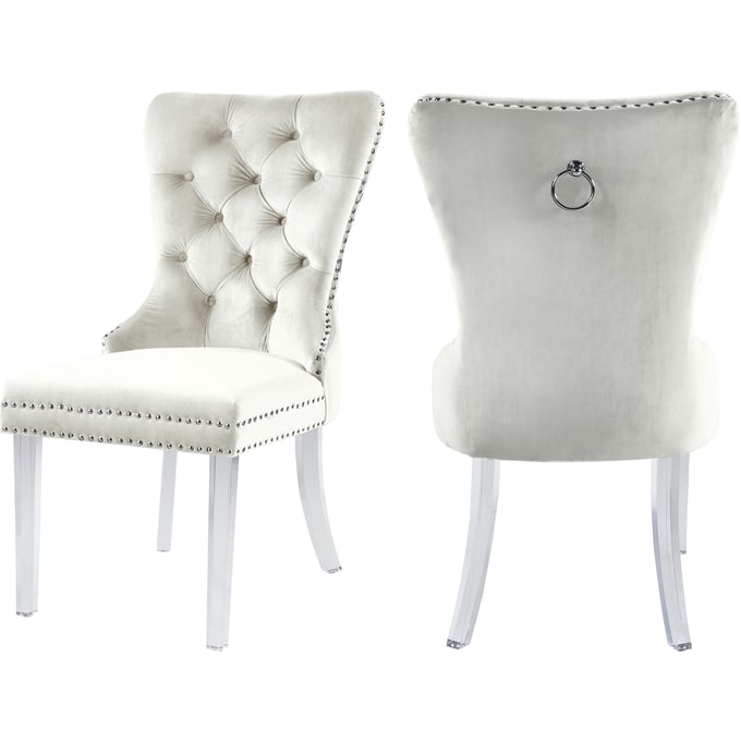 2 Meridian Furniture Miley Cream Velvet Dining Chairs MRD-746CREAM-C