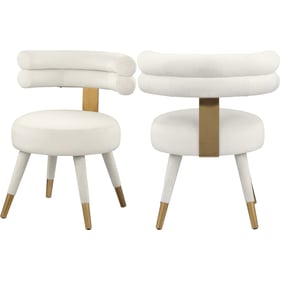 2 Meridian Furniture Fitzroy Cream Velvet Dining Chairs