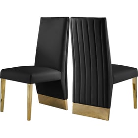 2 Meridian Furniture Porsha Black Vegan Leather Gold Dining Chairs