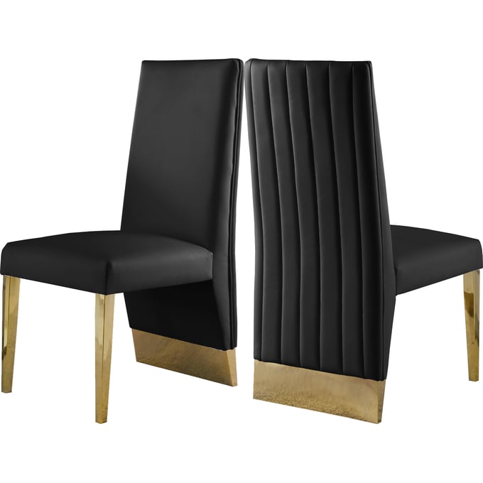 2 Meridian Furniture Porsha Black Vegan Leather Gold Dining Chairs MRD-749BLACK-C