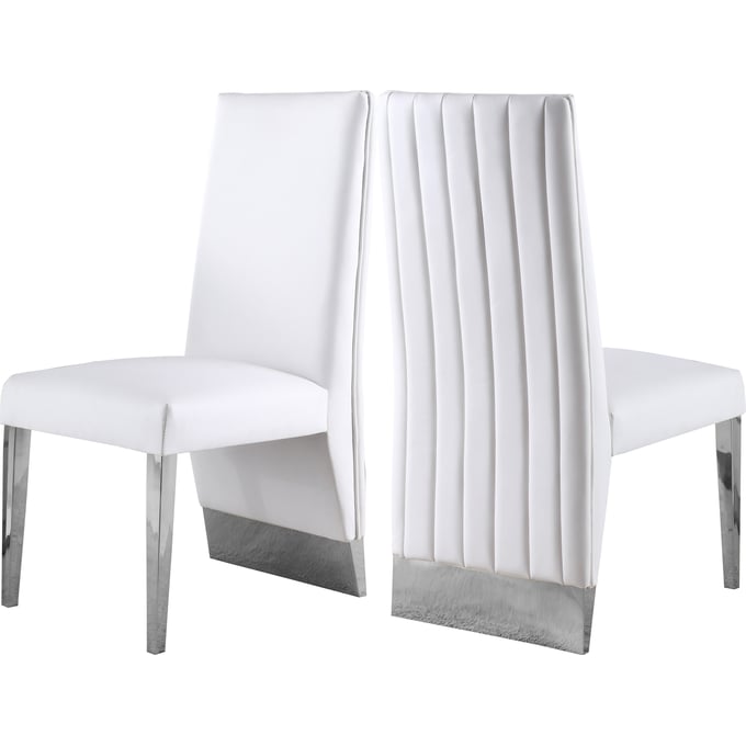 2 Meridian Furniture Porsha White Vegan Leather Chrome Dining Chairs MRD-750WHITE-C