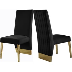 2 Meridian Furniture Porsha Black Velvet Gold Dining Chairs