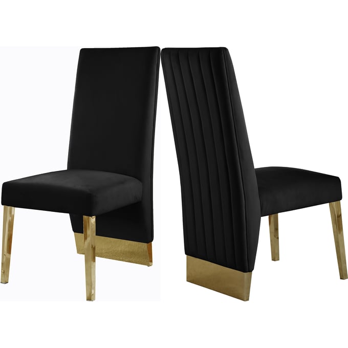 2 Meridian Furniture Porsha Black Velvet Gold Dining Chairs MRD-755BLACK-C