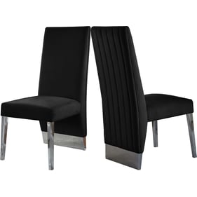 2 Meridian Furniture Porsha Black Velvet Chrome Dining Chairs