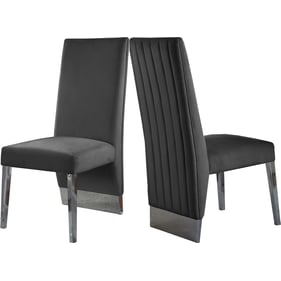 2 Meridian Furniture Porsha Grey Velvet Chrome Dining Chairs