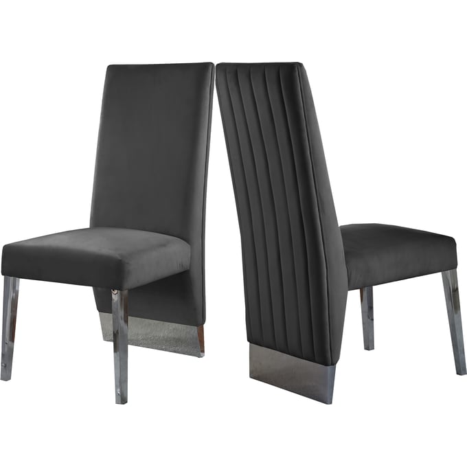 2 Meridian Furniture Porsha Grey Velvet Chrome Dining Chairs MRD-756GREY-C